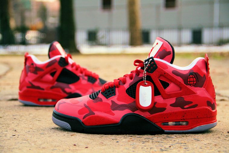 Custom Air Jordan 4 Red Urban Camo - Ecentrik Artistry
